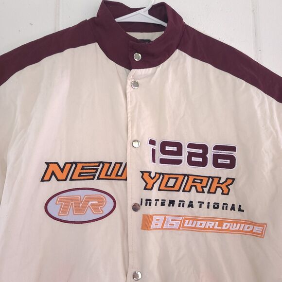 NEW Pretty Little Thing Off White Oversized Racer Bomber Jacket Snap Button Sz M - Picture 2 of 16